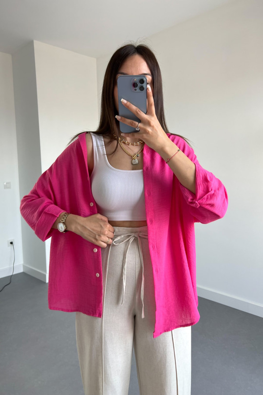 Pembe Oysho Model Keten Gömlek