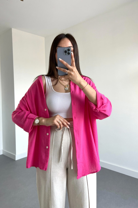 Pembe Oysho Model Keten Gömlek