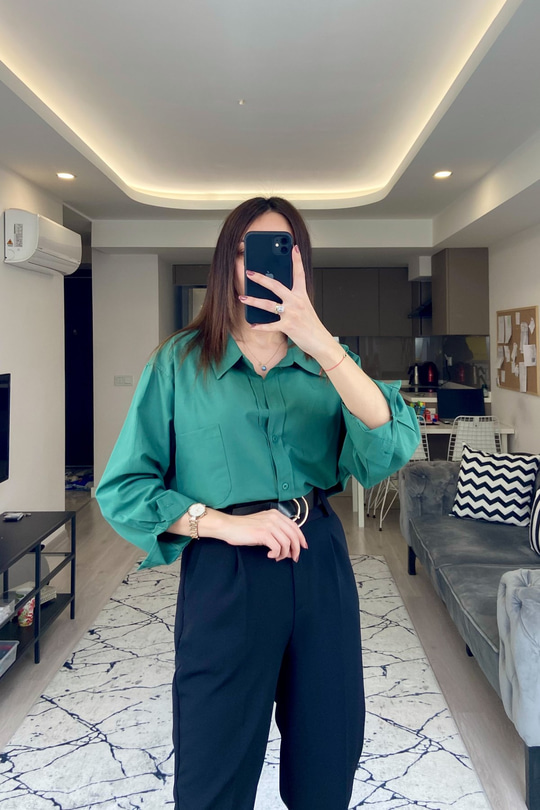 Zümrüt Yeşili Oversize Gömlek