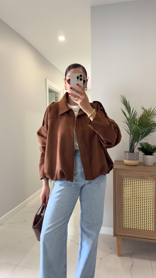 Gosla Taba Süet Bomber Ceket