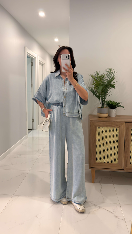 Gustra Mavi Denim Gömlek Pantolon Takım