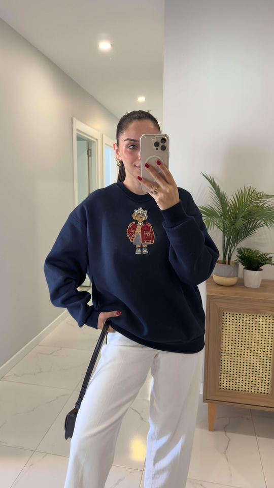 Hessora Lacivert Köpek Nakışlı Sweat