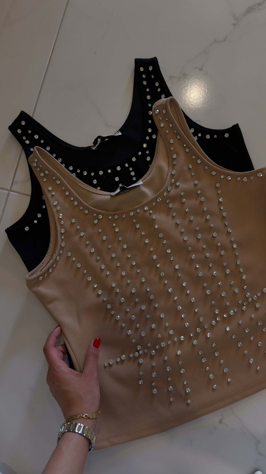 Hidra Siyah Taş İşlemeli Bluz