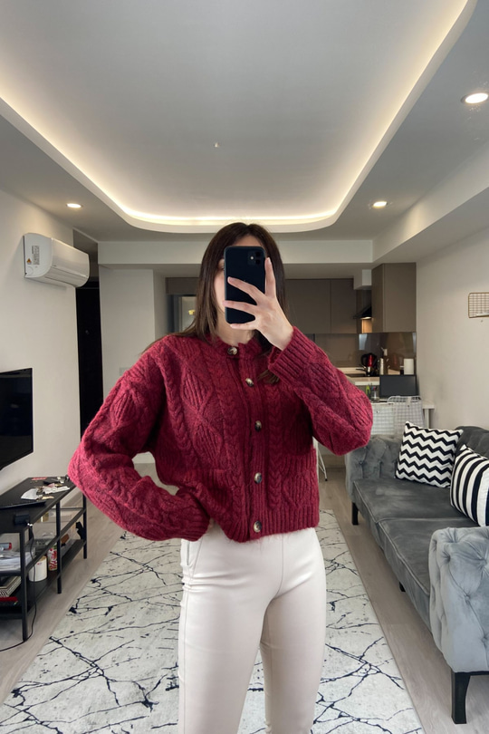 Mng Bordo Düğmeli Hırka