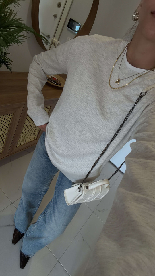 Hisna Gri Uzun Kollu Basic Sweat