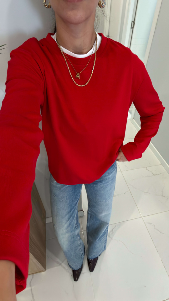Hisna Kırmızı Uzun Kollu Basic Sweat