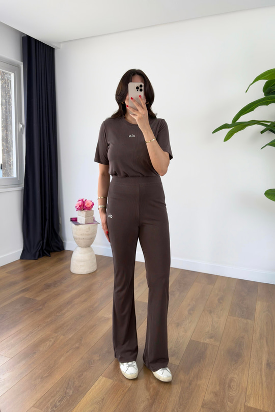 Holly Kahve Fitilli Baskılı Pantolon Takım