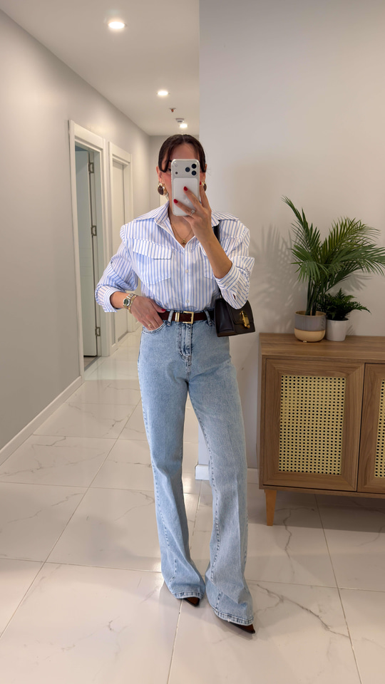 Hugta Buz Mavi Wıde Leg Jean
