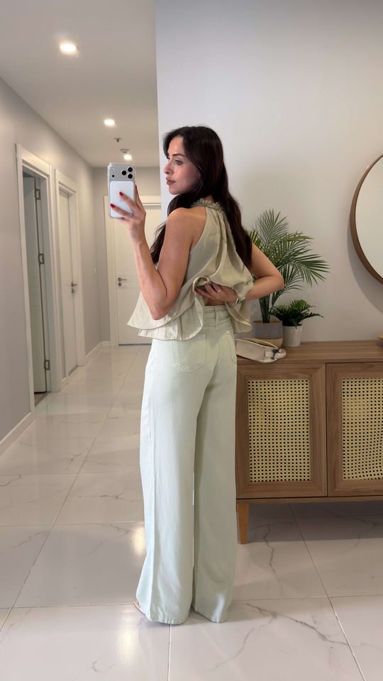 Hulle Mint Yeşil Tensel Palazzo Jean