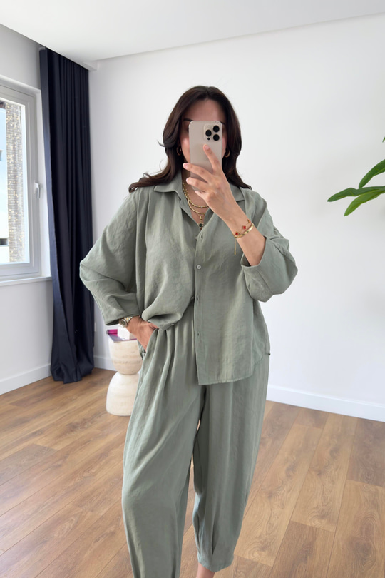 Hunas Çağla Yeşili Premium Pantolon Gömlek Takım