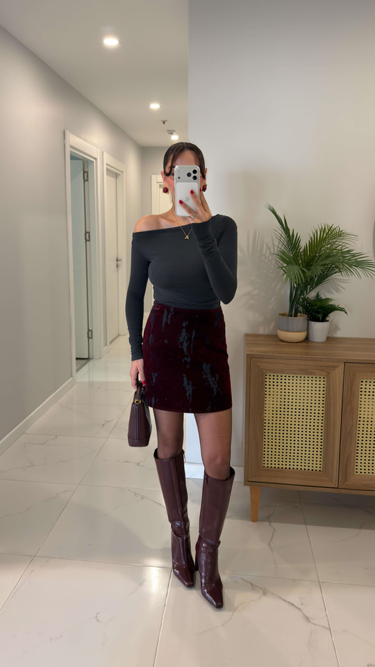 Jagro Lacivert Bordo Flok Baskılı Etek