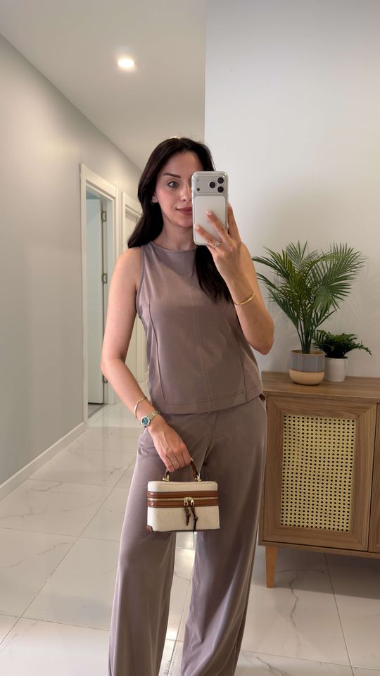Janly Vizon Kemerli Bluz Pantolon Takım