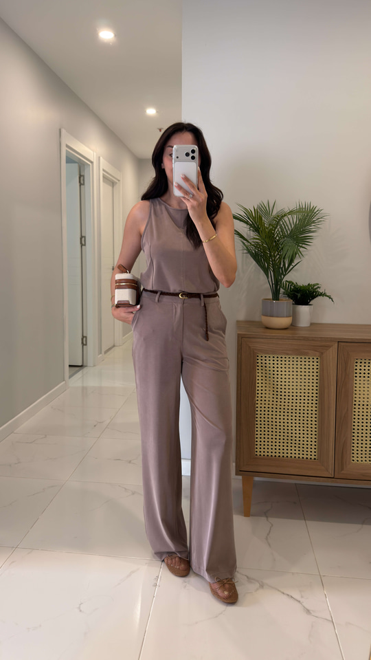 Janly Vizon Kemerli Bluz Pantolon Takım
