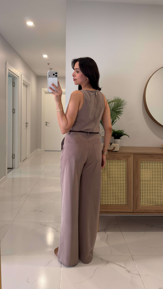 Janly Vizon Kemerli Bluz Pantolon Takım
