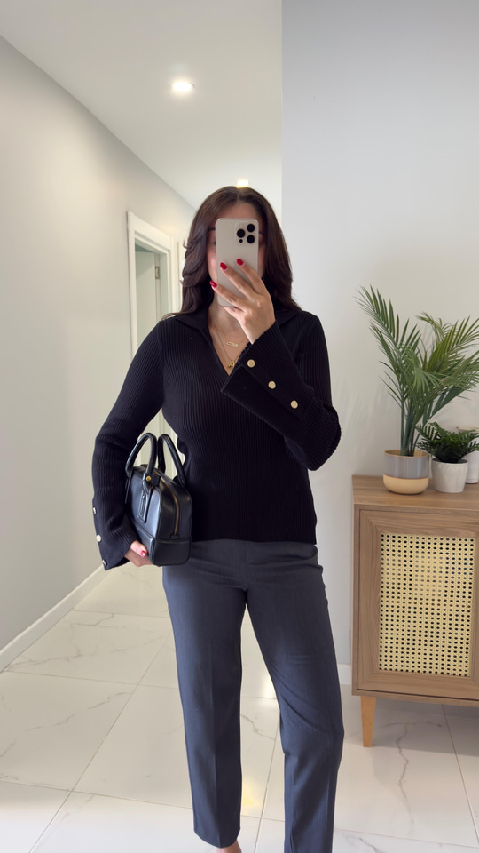 Jenas Siyah Kol Detaylı Polo Yaka Triko