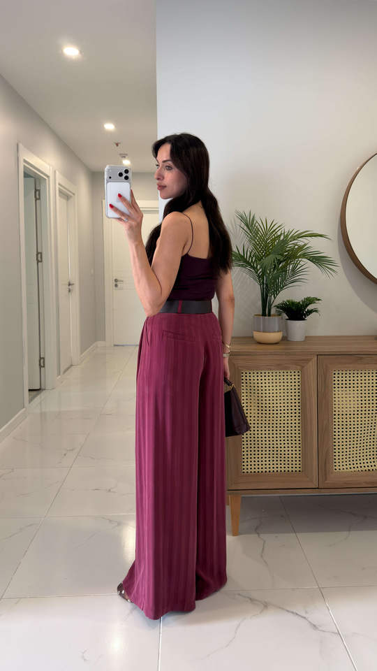 Jodes Bordo Kemerli Pantolon