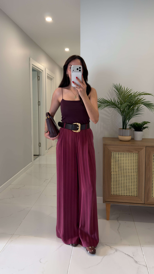 Jodes Bordo Kemerli Pantolon