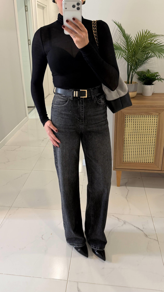 Joye Siyah Taşlı Wıde Leg Jean