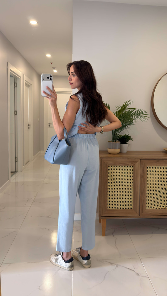 Joylie Bebe Mavi Çıtçıt Düğme Detaylı Keten Takım