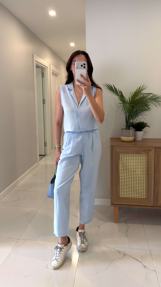 Joylie Bebe Mavi Çıtçıt Düğme Detaylı Keten Takım