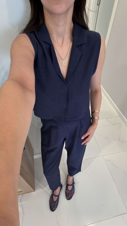 Joylie Lacivert Çıtçıt Düğme Detaylı Keten Takım