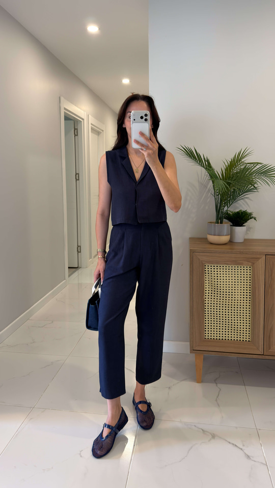 Joylie Lacivert Çıtçıt Düğme Detaylı Keten Takım