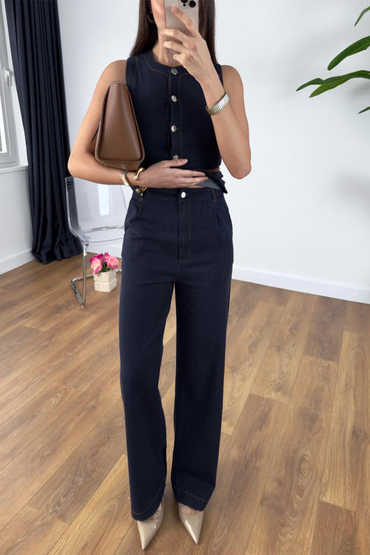 Jusla Dark Blue Denim ipli Yelek Pantolon Takım