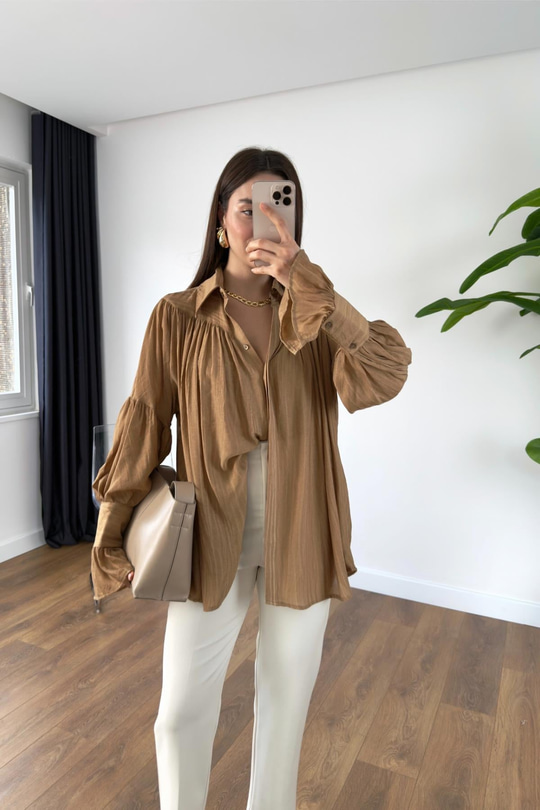 Kenissa Camel Büzgülü Gömlek
