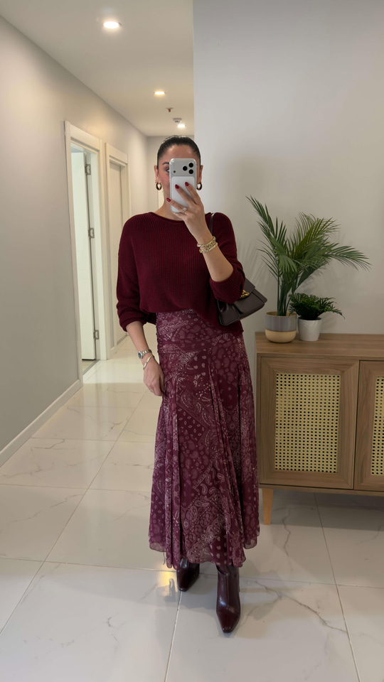 Ketry Bordo Şal Desen Etek