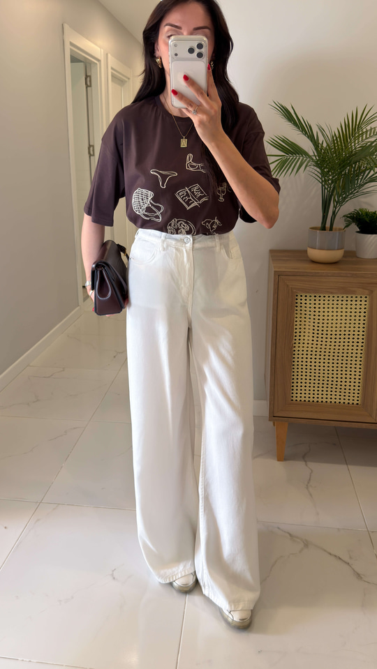 Killas Beyaz Beli Lastikli Tensel Jean