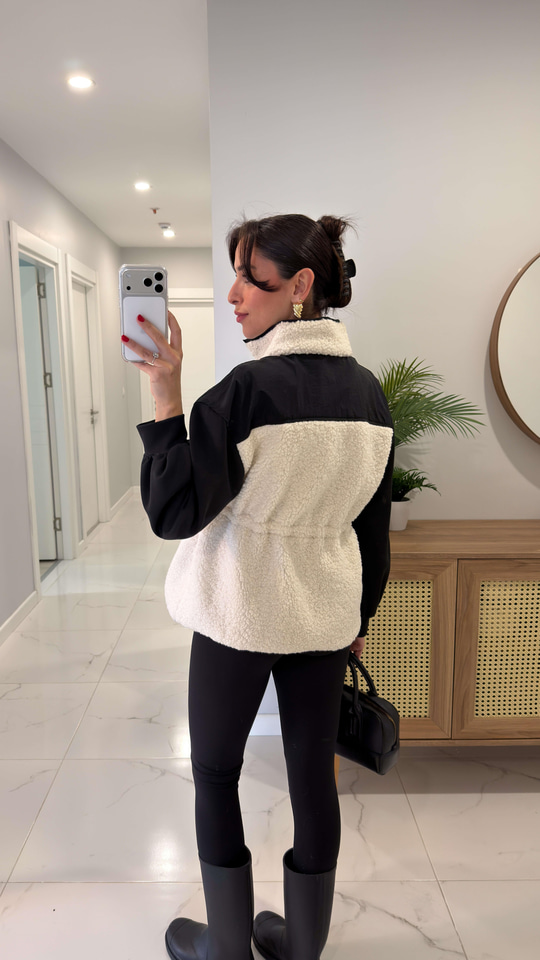 Kosiwa Siyah Ekru Peluş Mont