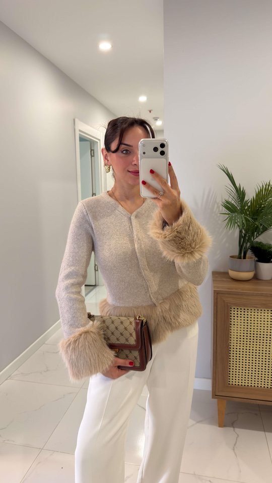 Kotina Bej Kolları Kürk Detaylı Hırka