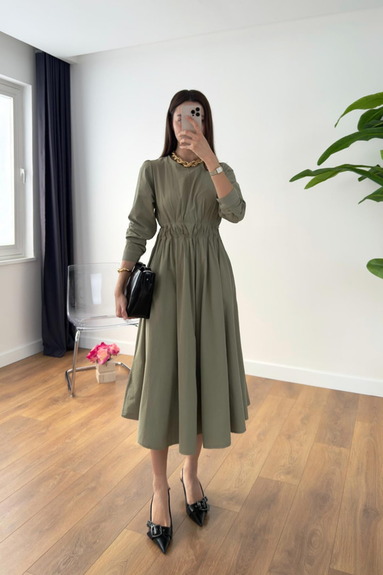 Lapsie Olive Fermuar Detaylı Elbise