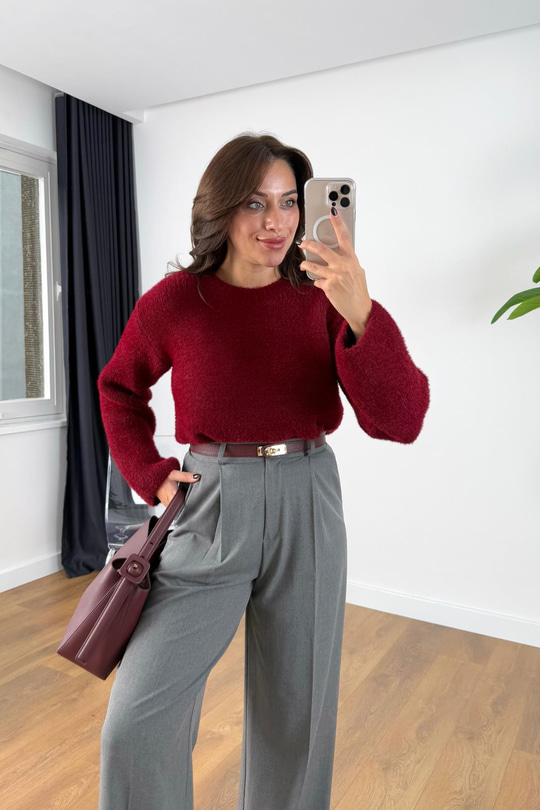 Lesiya Bordo Yaka Detaylı Triko