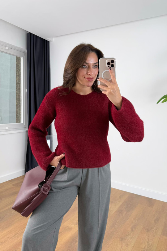 Lesiya Bordo Yaka Detaylı Triko