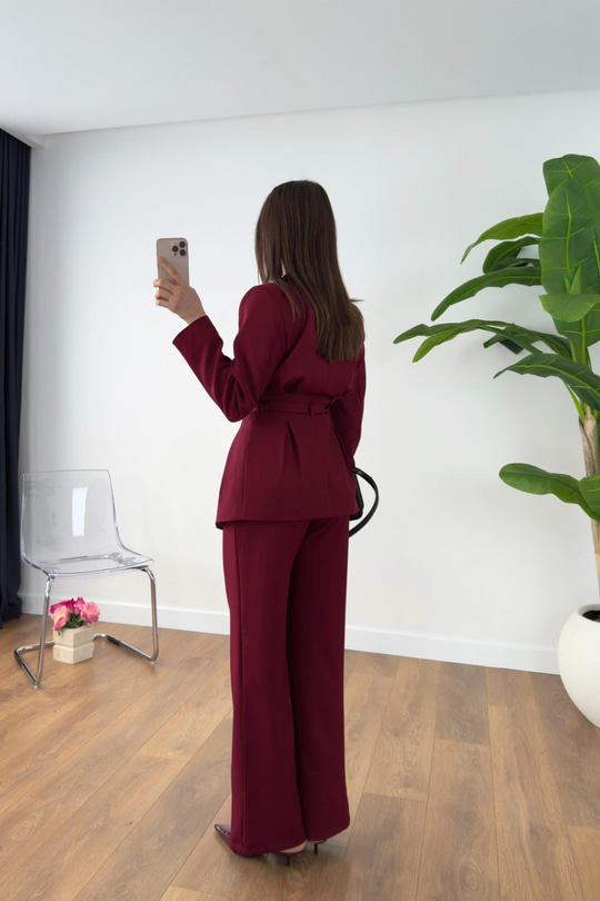 Leysina Bordo Tasarım Ceket Pantolon Takım