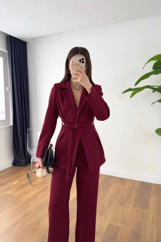 Leysina Bordo Tasarım Ceket Pantolon Takım