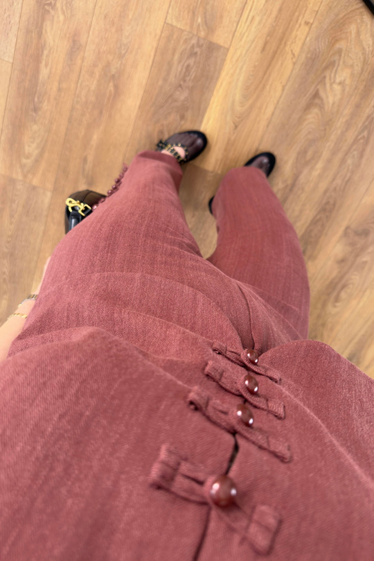 Lisa Kiremit Düğme Detaylı Yelek Pantolon Takım