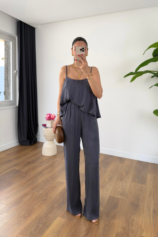 Loney İndigo Askı Ayarlanabilir Bluz Pantolon Takım