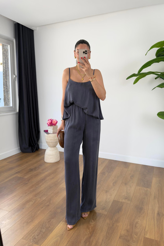 Loney İndigo Askı Ayarlanabilir Bluz Pantolon Takım
