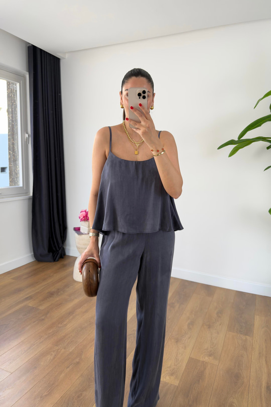 Loney İndigo Askı Ayarlanabilir Bluz Pantolon Takım