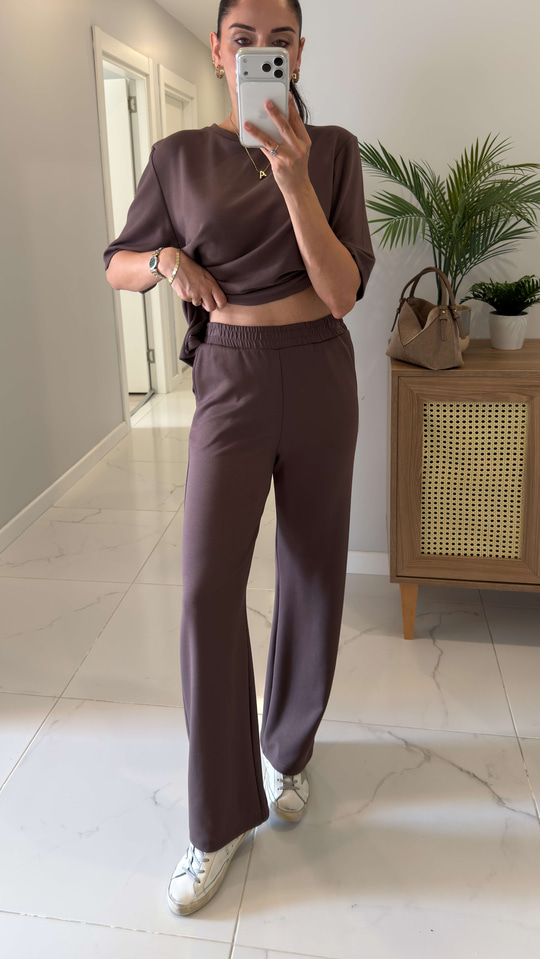 Lotte Kahve Burgu Detaylı Pantolon Takım