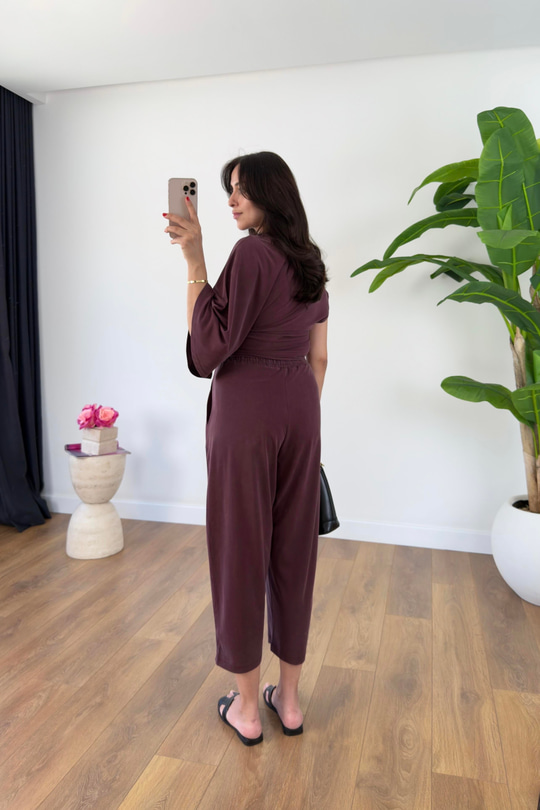 Luuma Bordo Bluz Yaka Detaylı Pantolon Takım
