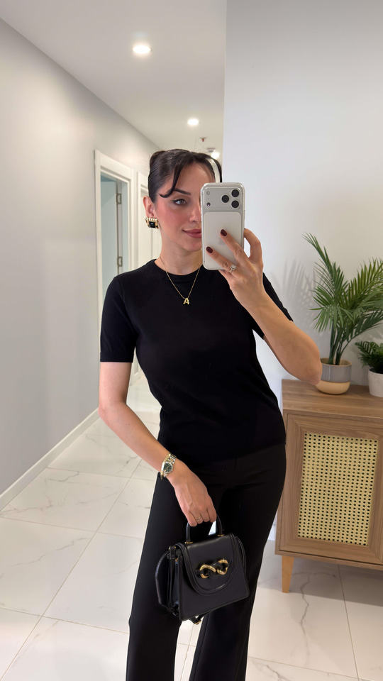 MD Asilla Siyah Basic Kısa Kol Triko