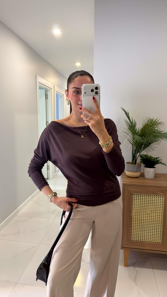 MD Core Kahve Kayık Yaka Bluz