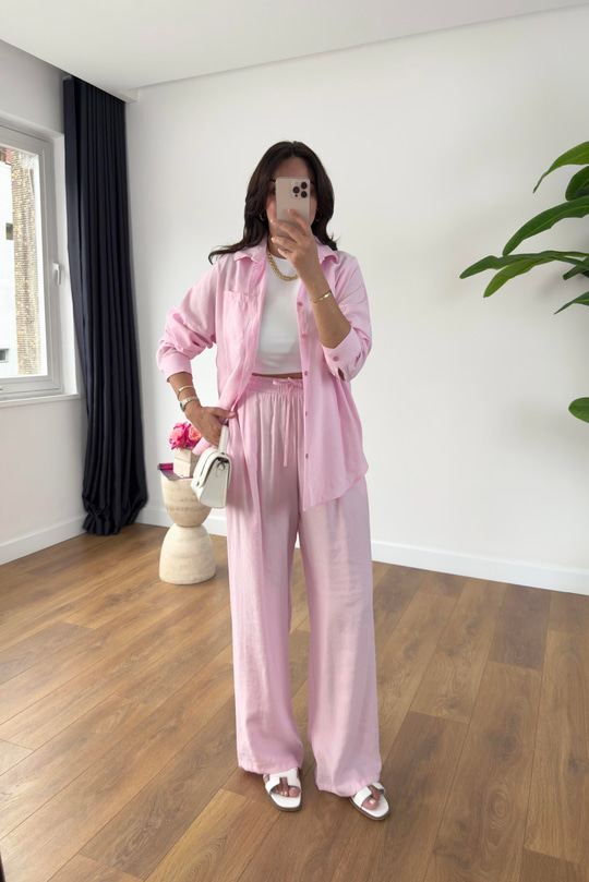 MD Hunaya Pembe Tensel Gömlek Pantolon Takım