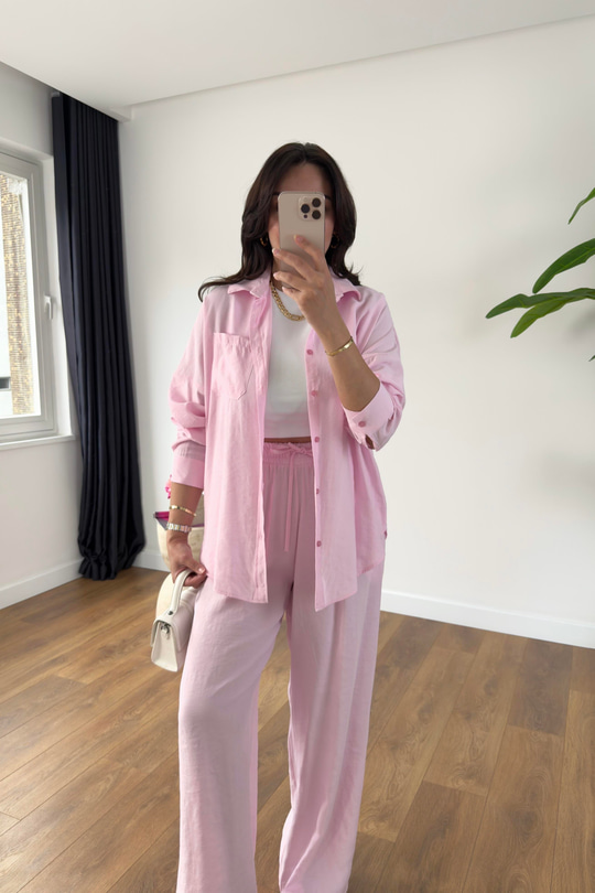 MD Hunaya Pembe Tensel Gömlek Pantolon Takım