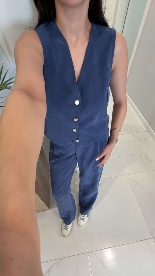 MD Jinna İndigo Tensel Yelek Pantolon Takım