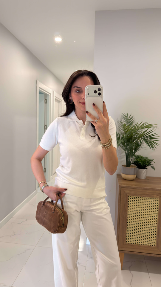 MD Juno Ekru Polo Yaka Kısa Kollu Triko