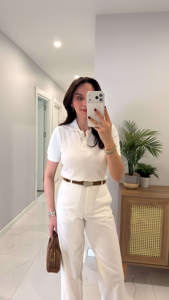 MD Juno Ekru Polo Yaka Kısa Kollu Triko